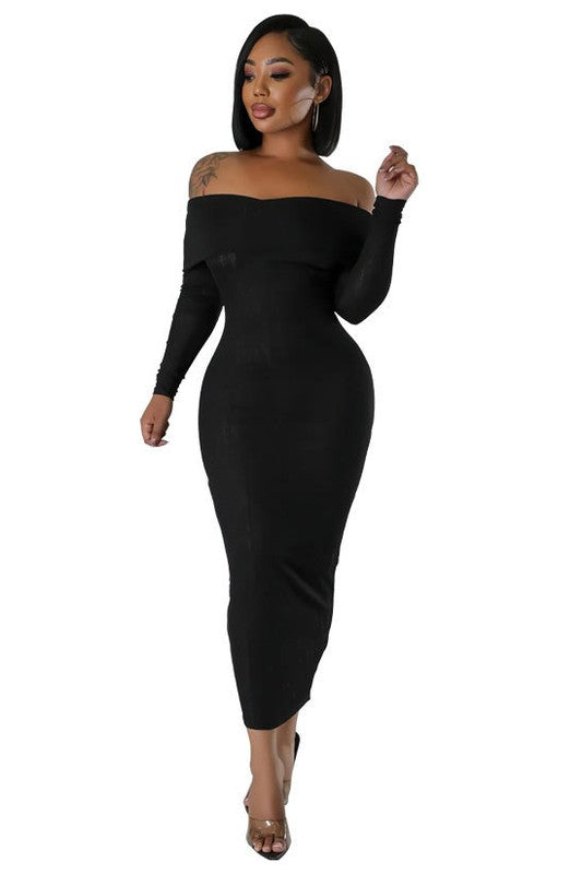 Midnight Charm Off-Shoulder Silhouette Dress